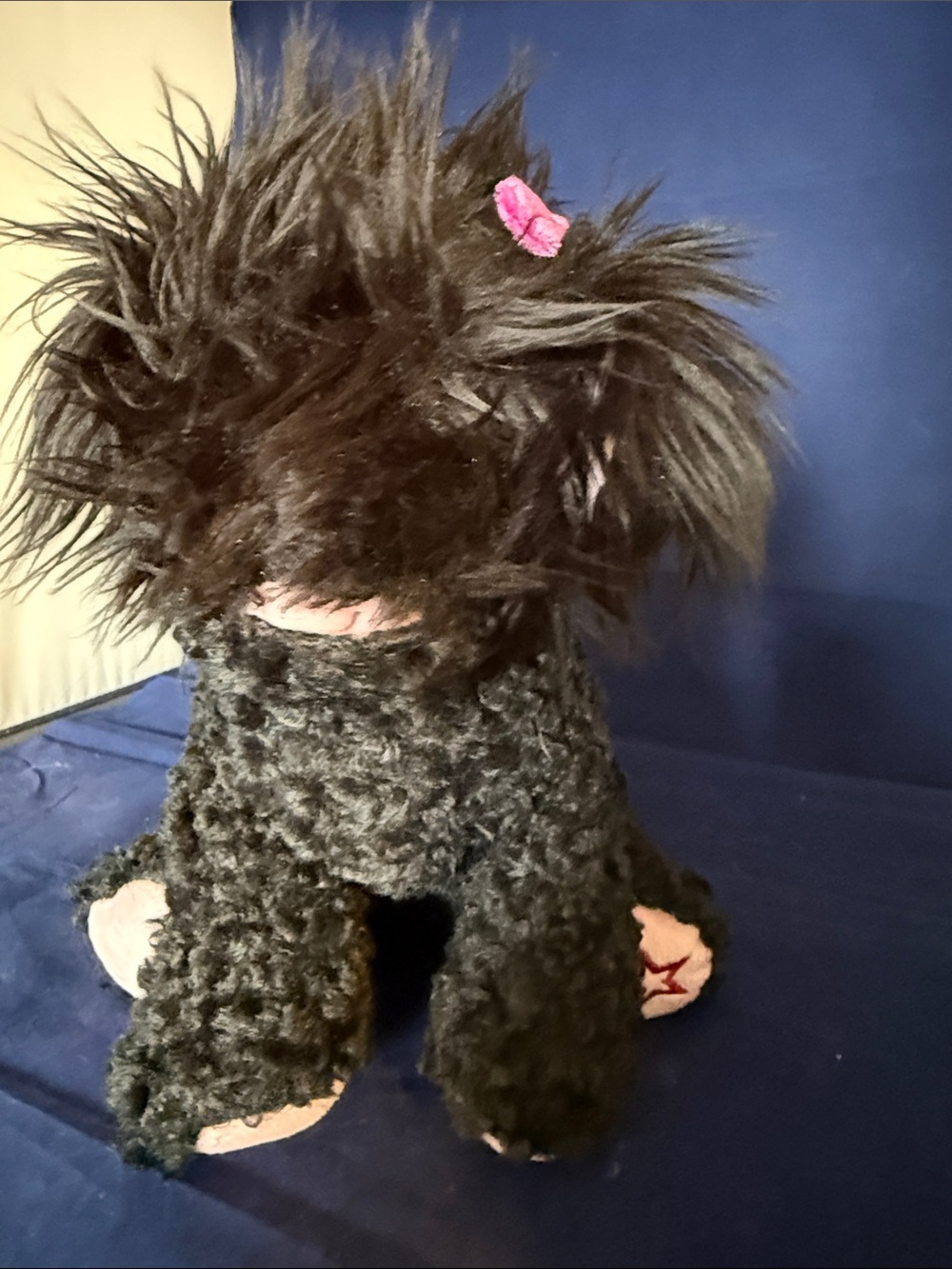 American Girl Black Plush Dog Toy with Pink Bow Accent